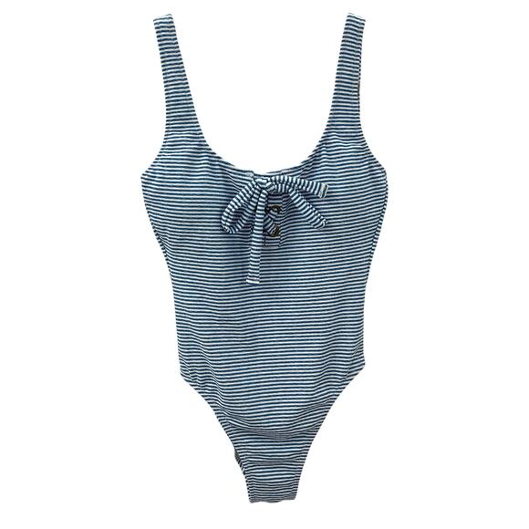 NWT J. Crew 4 Lace Up One Piece Swimsuit Faded Stripe Blue White AV281 - Picture 4 of 9